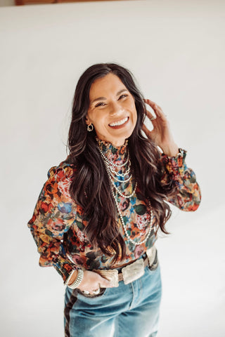 Cora floral mock neck blouse