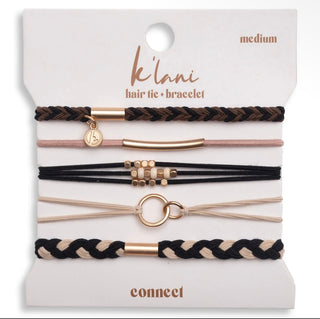 "Connect" Black & Cream with Gold Accent Hair Tie Bracelets