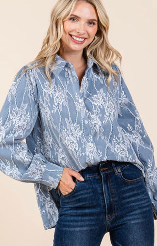 Melissa lace denim button down