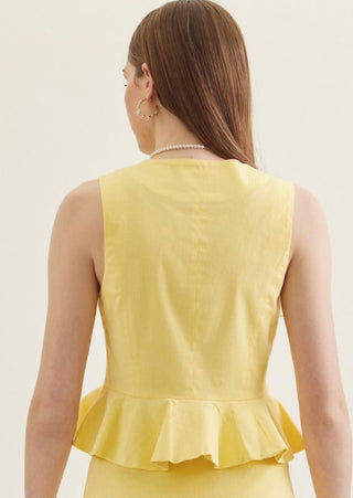 Emily yellow button up peplum blouse
