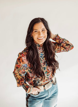 Cora floral mock neck blouse