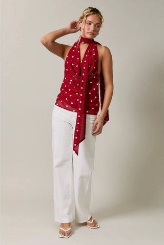 Cowl neck polka dot halter top