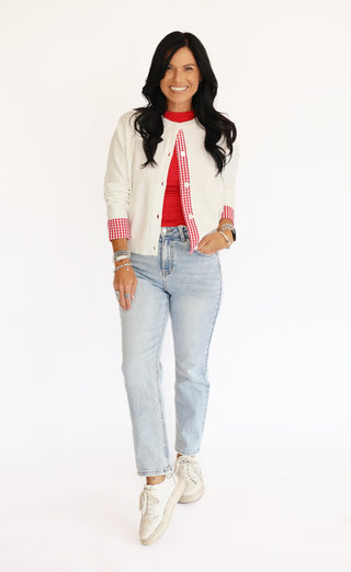 Micaela gingham detailed cardigan