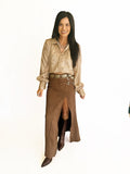 Buckle suede maxi skirt