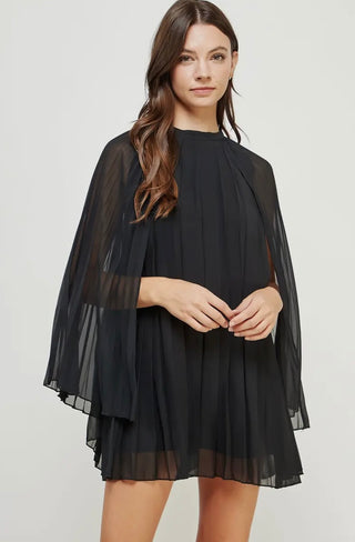 Desiree black pleated cape dress