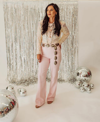 Merideth champagne sequin crop top