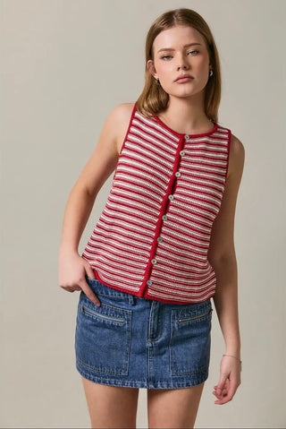 Shelia stripe crimson and white sweater vest