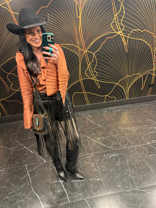 Ariana rust pleated ruffle blouse