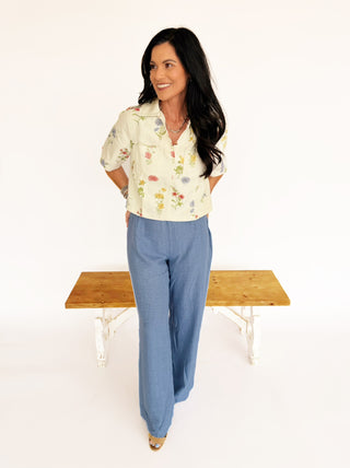 Destiny Floral denim cropped top