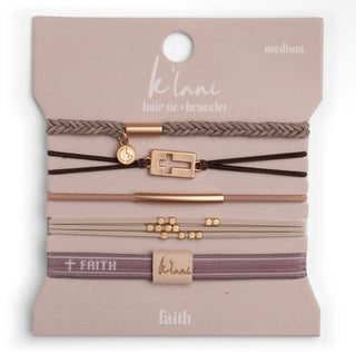 "Faith" Warm Neutrals with Gold Cross Hair Tie Bracelets