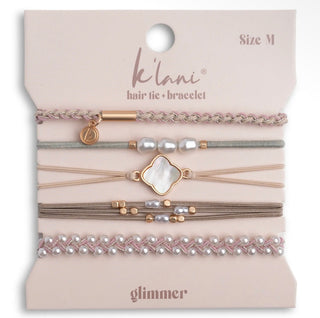 "Glimmer" Soft Pinks with Pearl & Gold Accent Hair Tie Bracelets