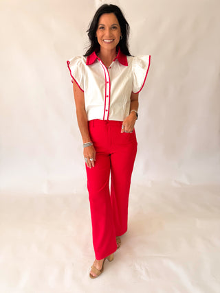 Cindy red trim blouse