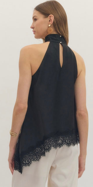 Chrissy black halter asymmetrical top