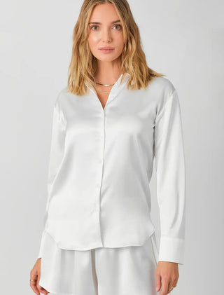 Alix white satin button up blouse