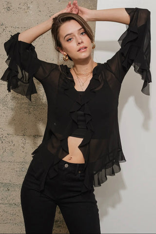Amy black ruffle blouse