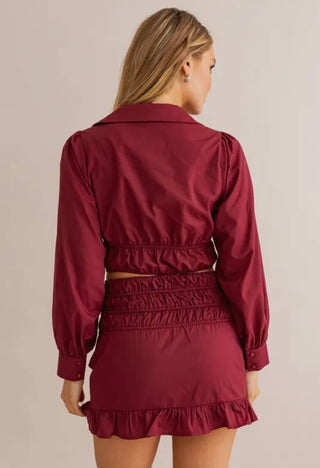 Britt burgundy tie front top