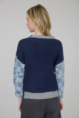 Chelsey checkered denim sleeve sweater
