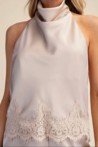 Chanel cowl neck lace bottom blouse