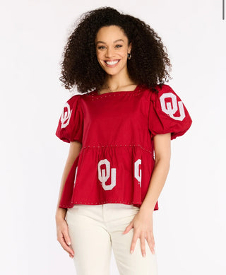 Sequin OU peplum top with pearl detail