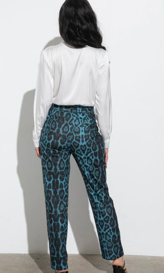 Tinsley teal leopard pants