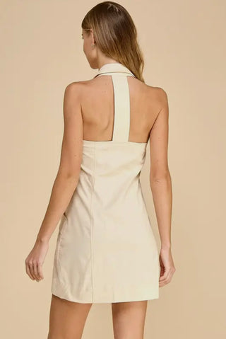 Alex cream button down halter dress