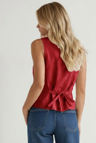 Cassie crimson button up sleeveless top