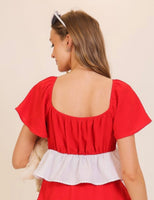 Kylan tie front red and white blouse