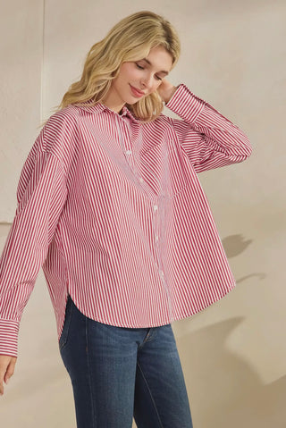 Diane Red and white stripe button up