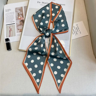 Teal & rust polka dot twilly