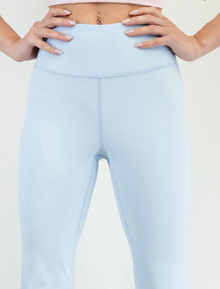 Rachel light blue ribbed flared yoga pants