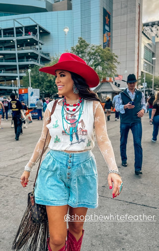 Filly flared out denim shorts with concho buttons