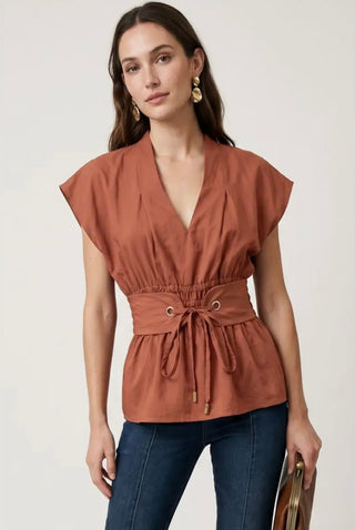 Angie rust tie front blouse