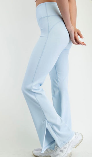 Rachel light blue ribbed flared yoga pants