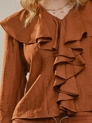 Ariana rust pleated ruffle blouse