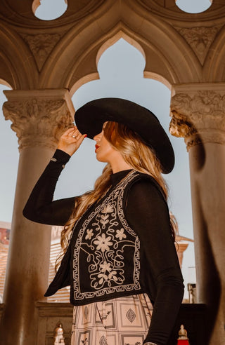 Marika embroidered vest - black