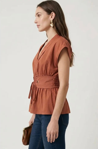 Angie rust tie front blouse