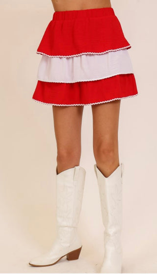 Kylan tiered red and white skirt