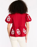 Sequin OU peplum top with pearl detail