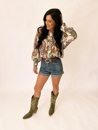 Vicki paisley button up blouse