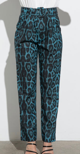 Tinsley teal leopard pants