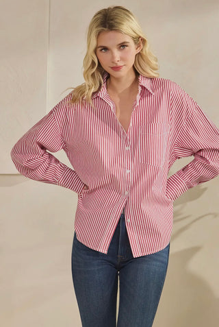 Diane Red and white stripe button up