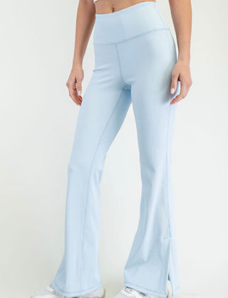 Rachel light blue ribbed flared yoga pants