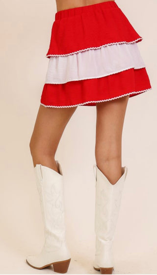 Kylan tiered red and white skirt