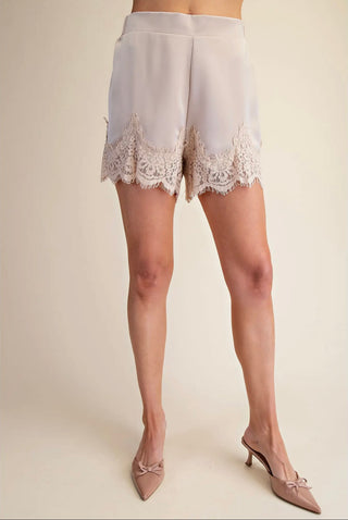 Miranda taupe lace trim shorts