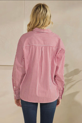 Diane Red and white stripe button up