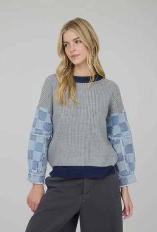 Chelsey checkered denim sleeve sweater