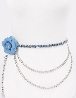 Denim rose chain belt