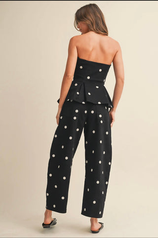Aubrey Polka dot strapless peplum