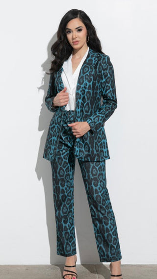 Tinsley teal leopard blazer