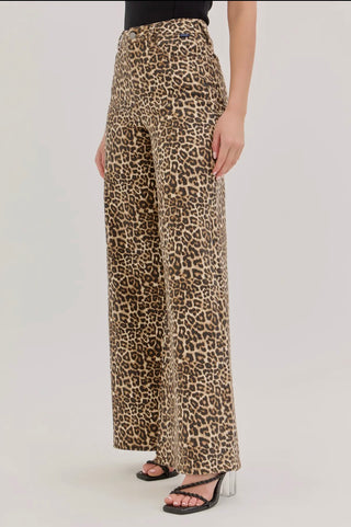Cello leopard wide leg denim